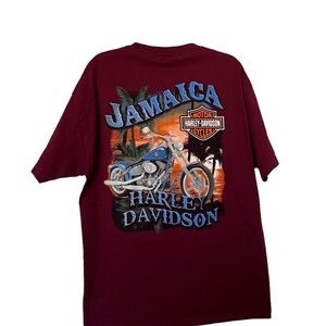 Harley Davidson Motorcycles Men's T-Shirt Jamaica Maroon Double Sided Size XL